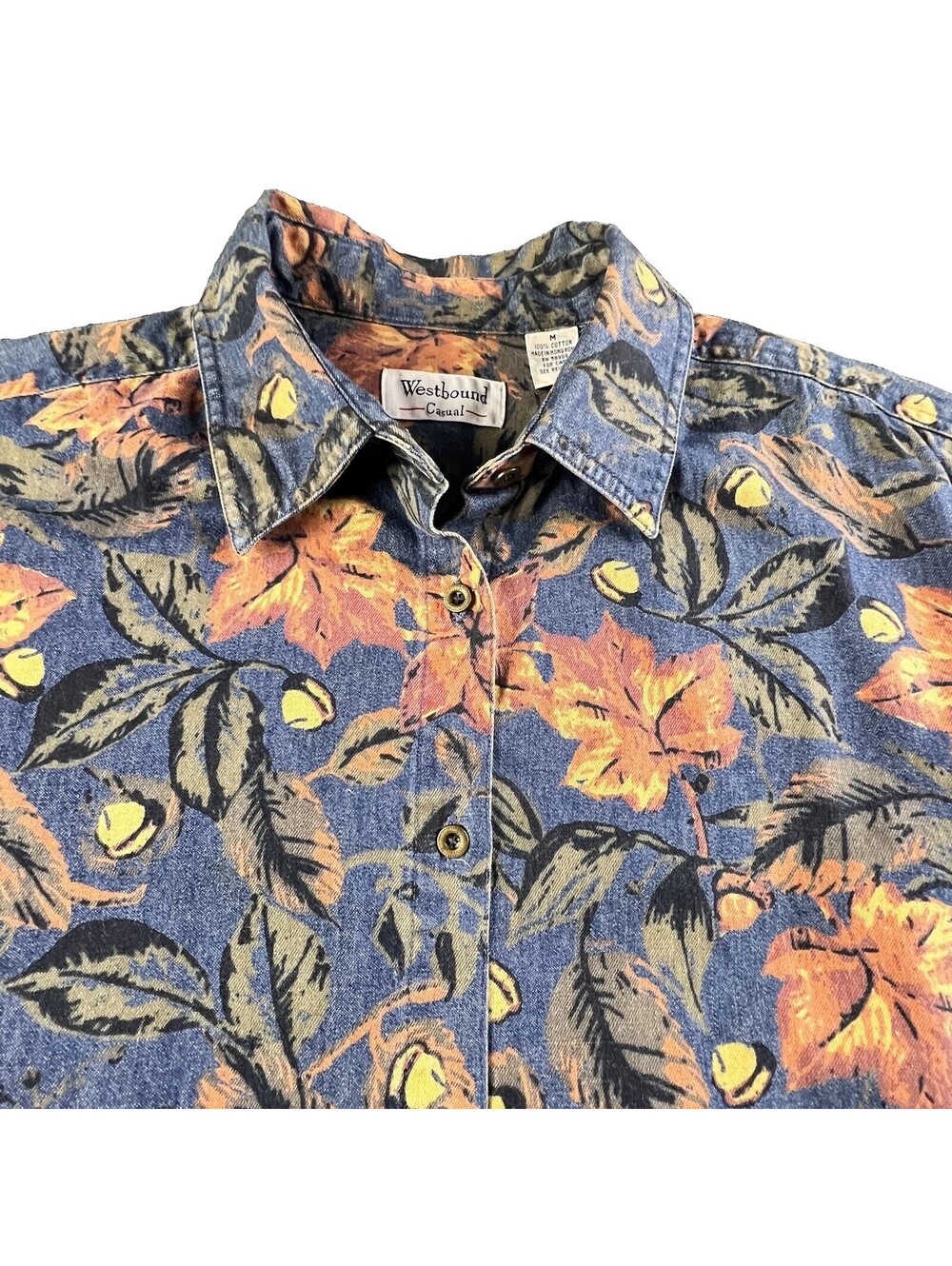 Vintage Westbound Womens Button Up Shirt Leaf Print M Oversized 90s Cottagecore